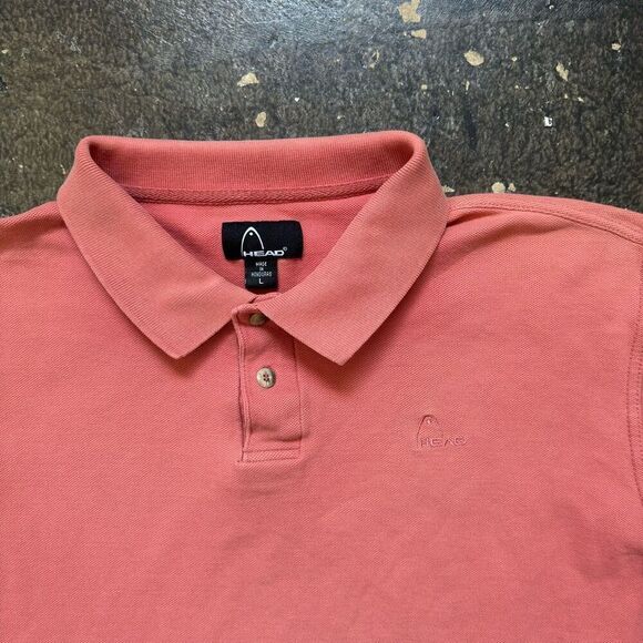 Head Men's Cotton Collared Short Sleeve Polo Shirt Salmon Orange Pink Size Large - Picture 2 of 16